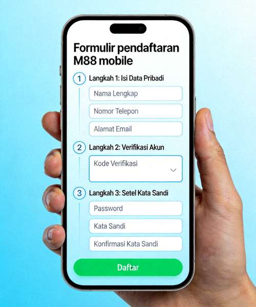 Formulir pendaftaran M88 mobile yang menunjukkan langkah-langkah pengisian data pribadi