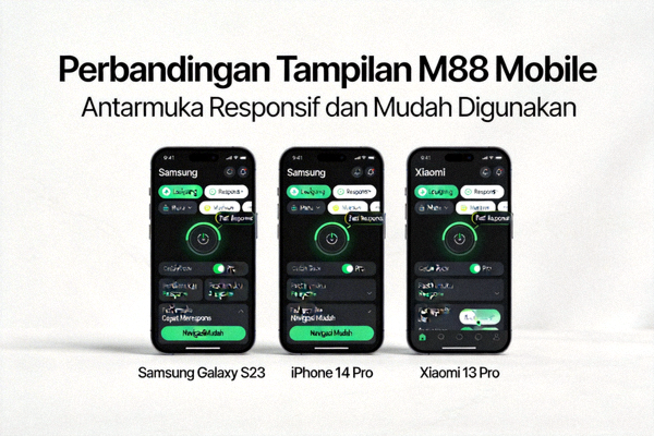 Perbandingan tampilan M88 mobile di berbagai jenis smartphone dengan antarmuka yang responsif dan mudah digunakan