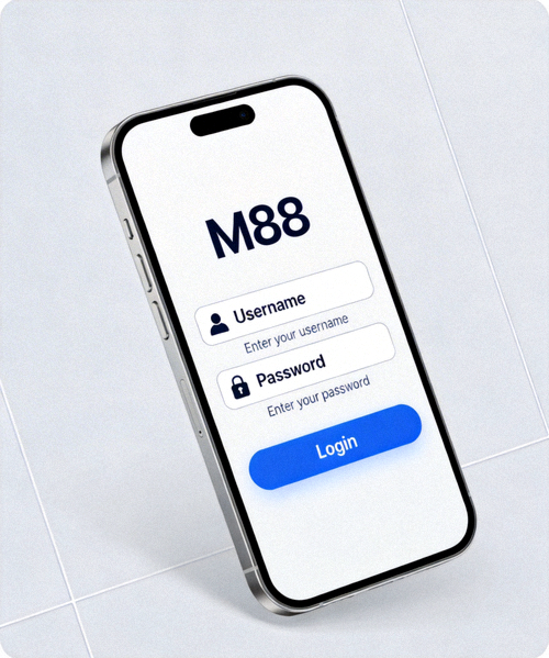 Tampilan layar login M88 mobile di smartphone dengan kolom username dan password yang jelas